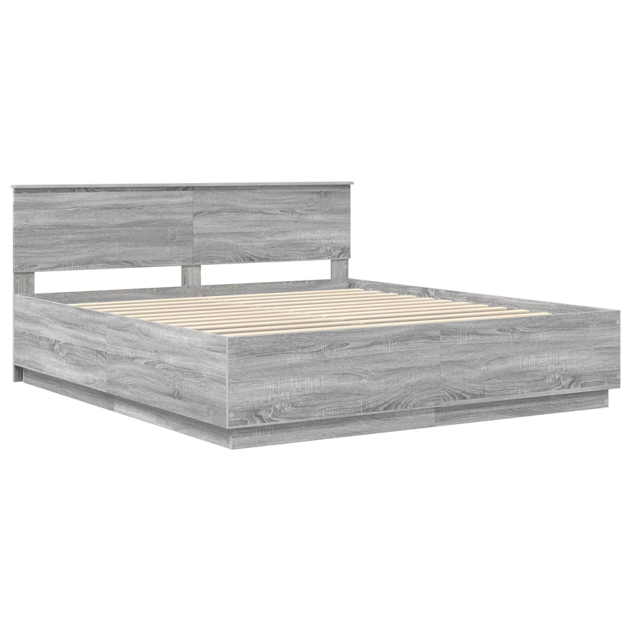 Bedframe met hoofdeinde Grijs Sonoma 200 x 200 cm Bewerkt hout