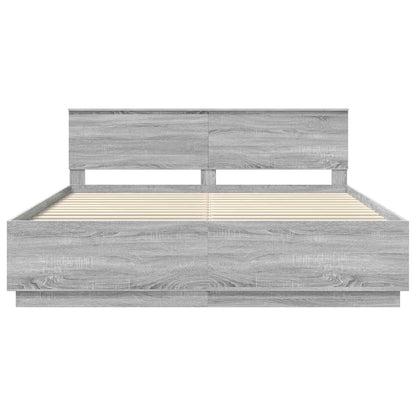 Bedframe met hoofdeinde Grijs Sonoma 200 x 200 cm Bewerkt hout