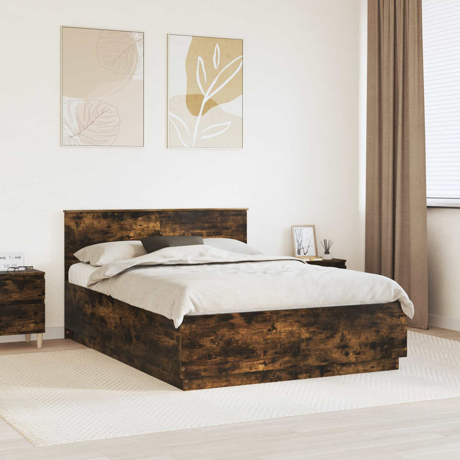 Bedframe met hoofdeinde Gerookt eiken 160 x 200 cm Bewerkt hout