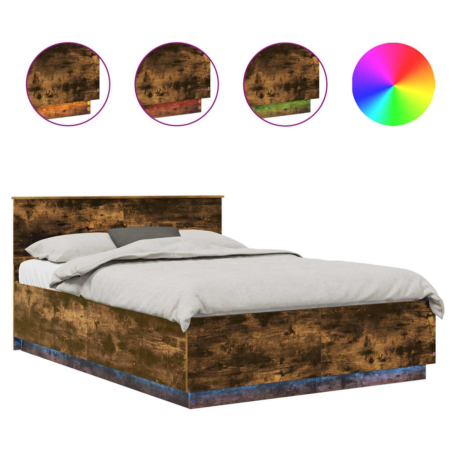 Bedframe met hoofdeinde Gerookt eiken 150 x 200 cm Bewerkt hout