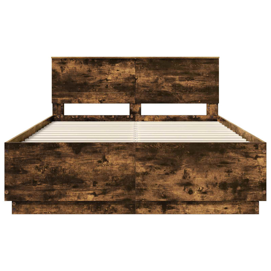 Bedframe met hoofdeinde Gerookt eiken 150 x 200 cm Bewerkt hout