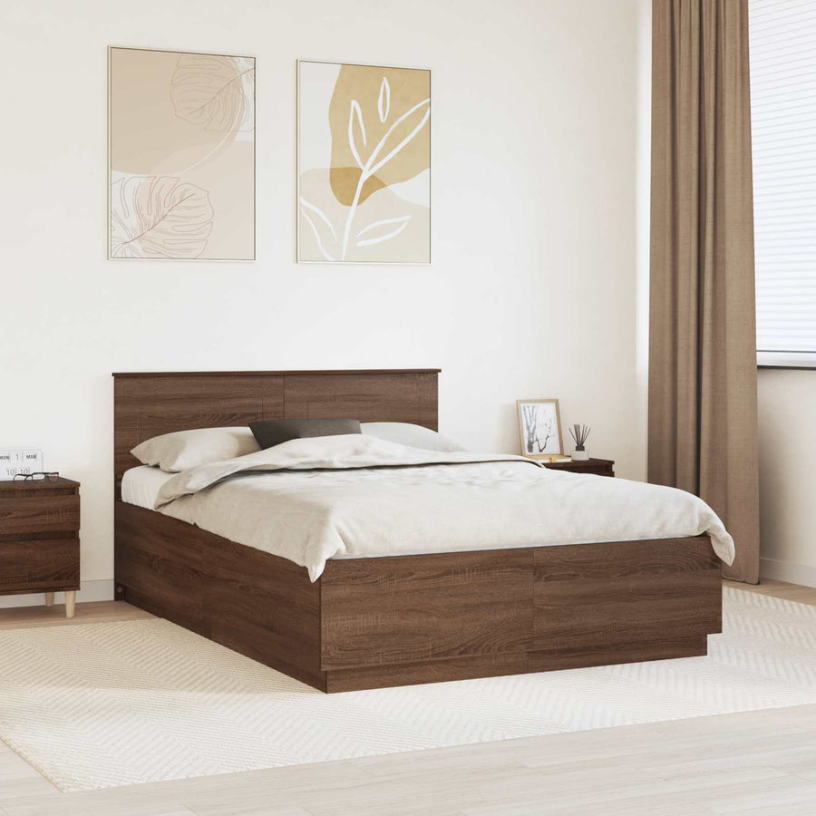 Bedframe met hoofdeinde Bruin Eiken 150 x 200 cm Bewerkt hout