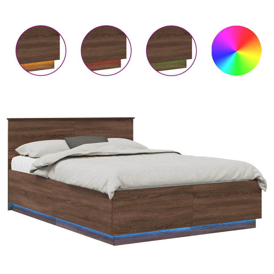 Bedframe met hoofdeinde Bruin Eiken 150 x 200 cm Bewerkt hout