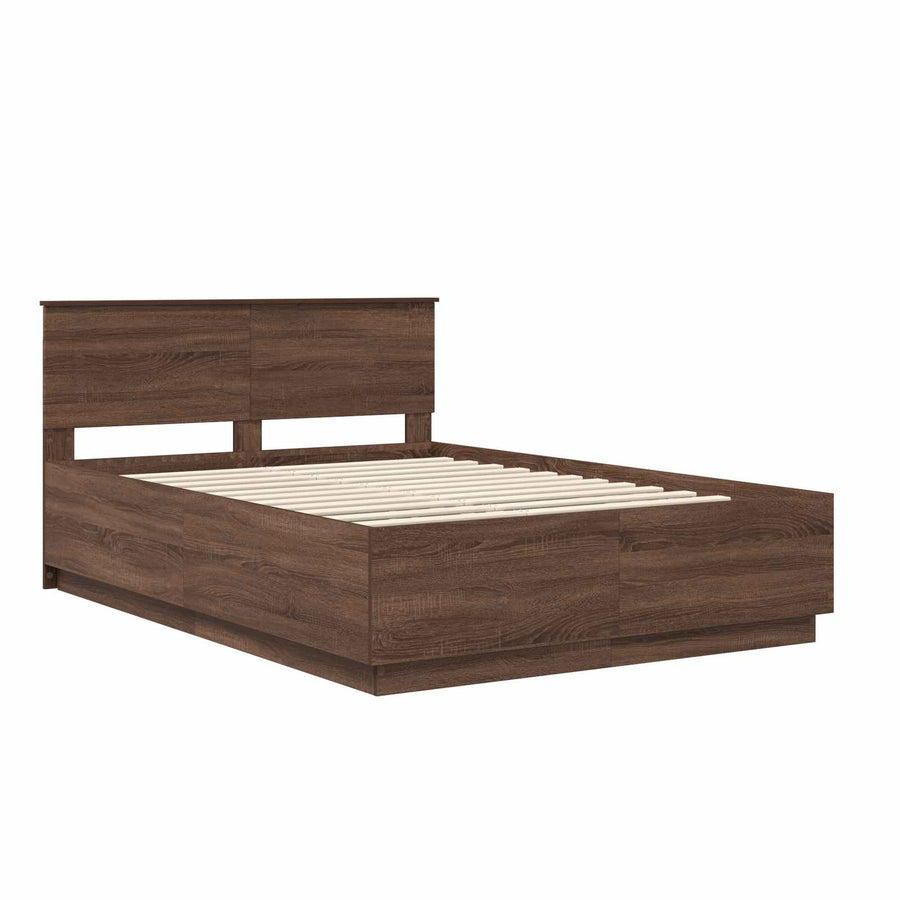 Bedframe met hoofdeinde Bruin Eiken 150 x 200 cm Bewerkt hout