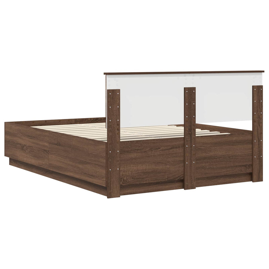 Bedframe met hoofdeinde Bruin Eiken 150 x 200 cm Bewerkt hout
