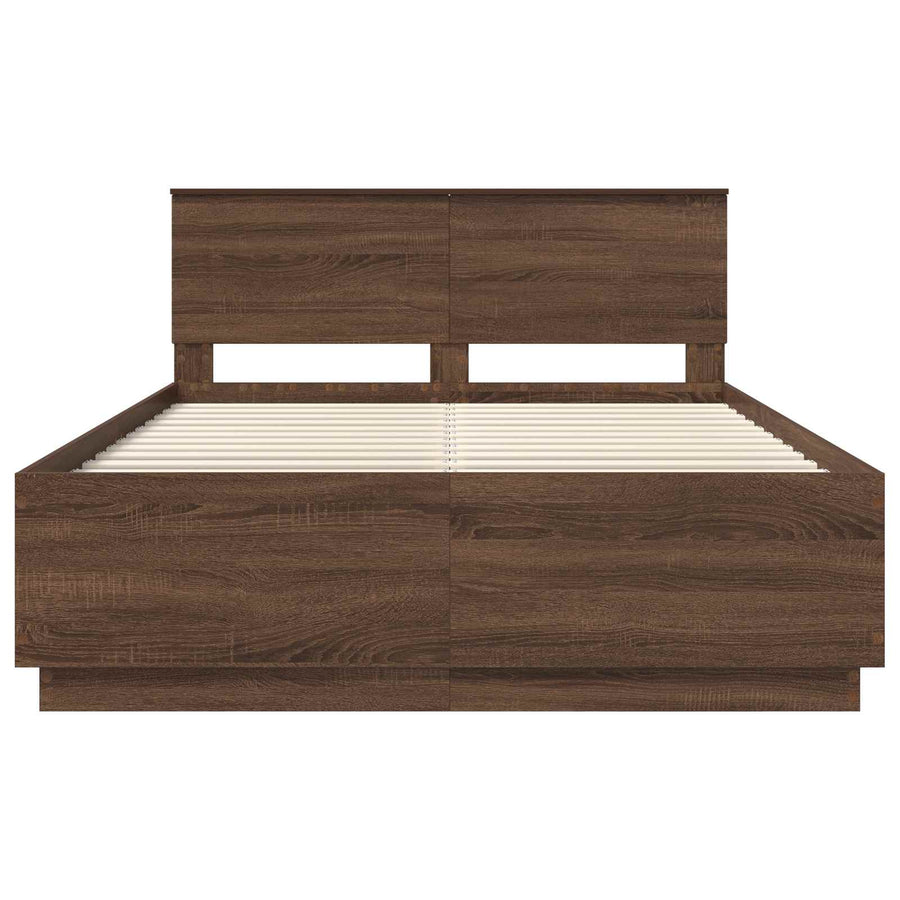 Bedframe met hoofdeinde Bruin Eiken 150 x 200 cm Bewerkt hout