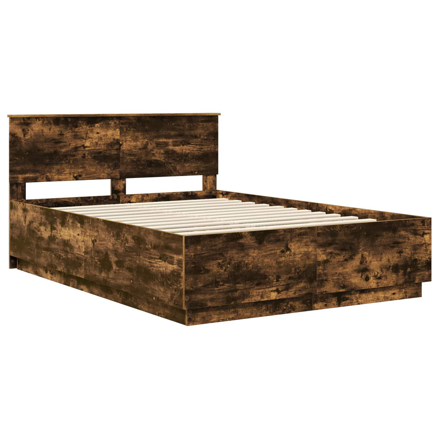 Bedframe met hoofdeinde Gerookt eiken 140 x 200 cm Bewerkt hout