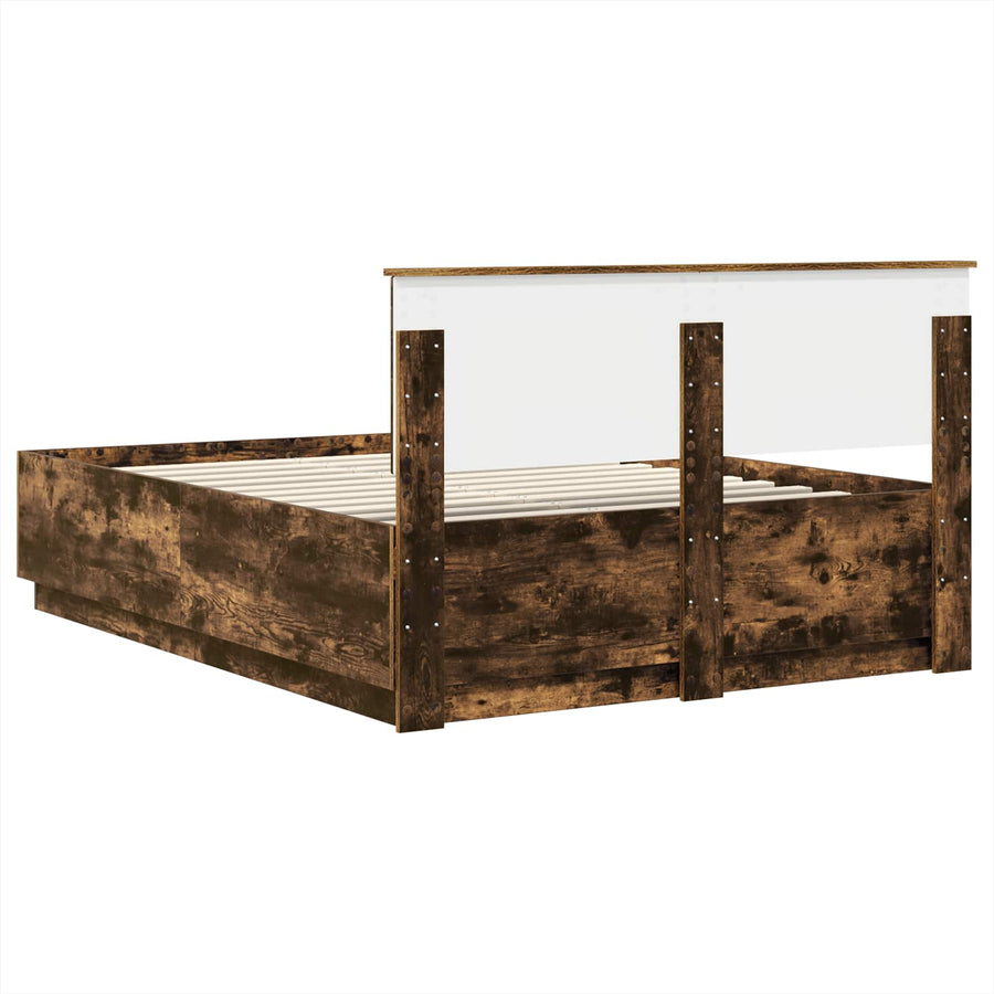 Bedframe met hoofdeinde Gerookt eiken 140 x 200 cm Bewerkt hout