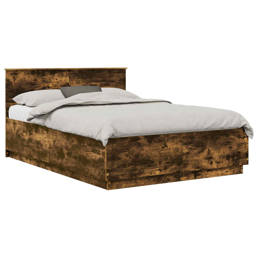 Bedframe met hoofdeinde Gerookt eiken 140 x 200 cm Bewerkt hout