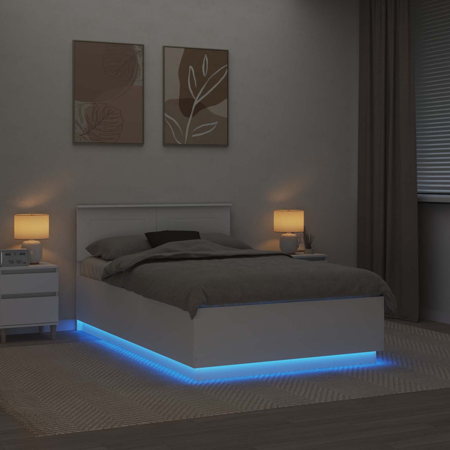 Bedframe met LED-striplichten Wit 135 x 190 cm Bewerkt hout