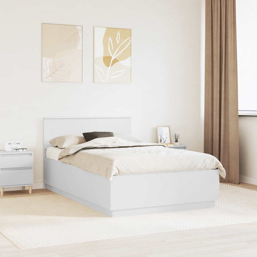 Bedframe met LED-striplichten Wit 135 x 190 cm Bewerkt hout