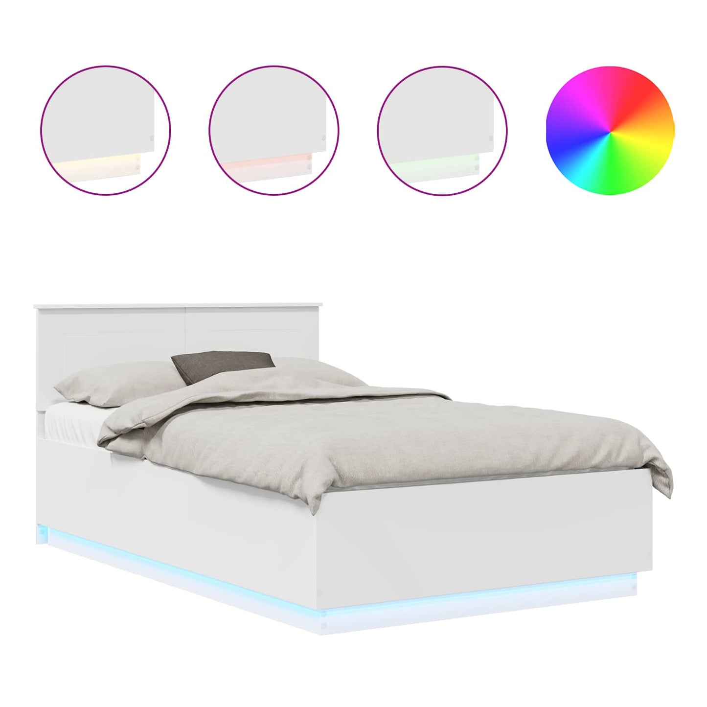 Bedframe met LED-striplichten Wit 135 x 190 cm Bewerkt hout