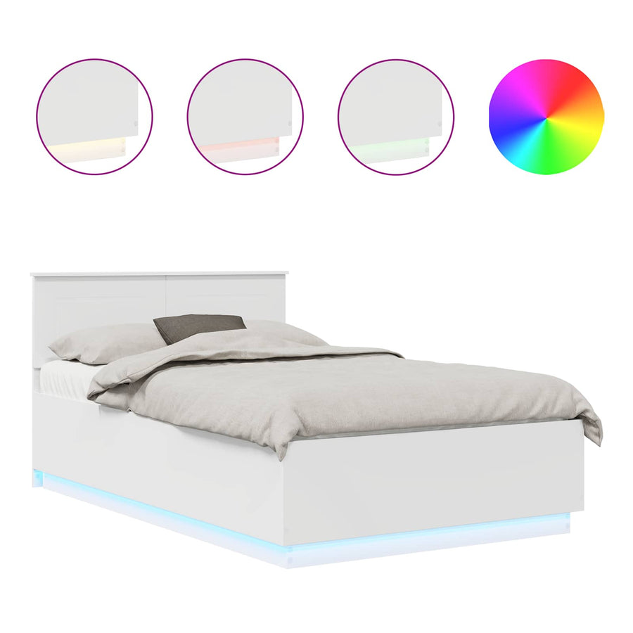 Bedframe met LED-striplichten Wit 135 x 190 cm Bewerkt hout