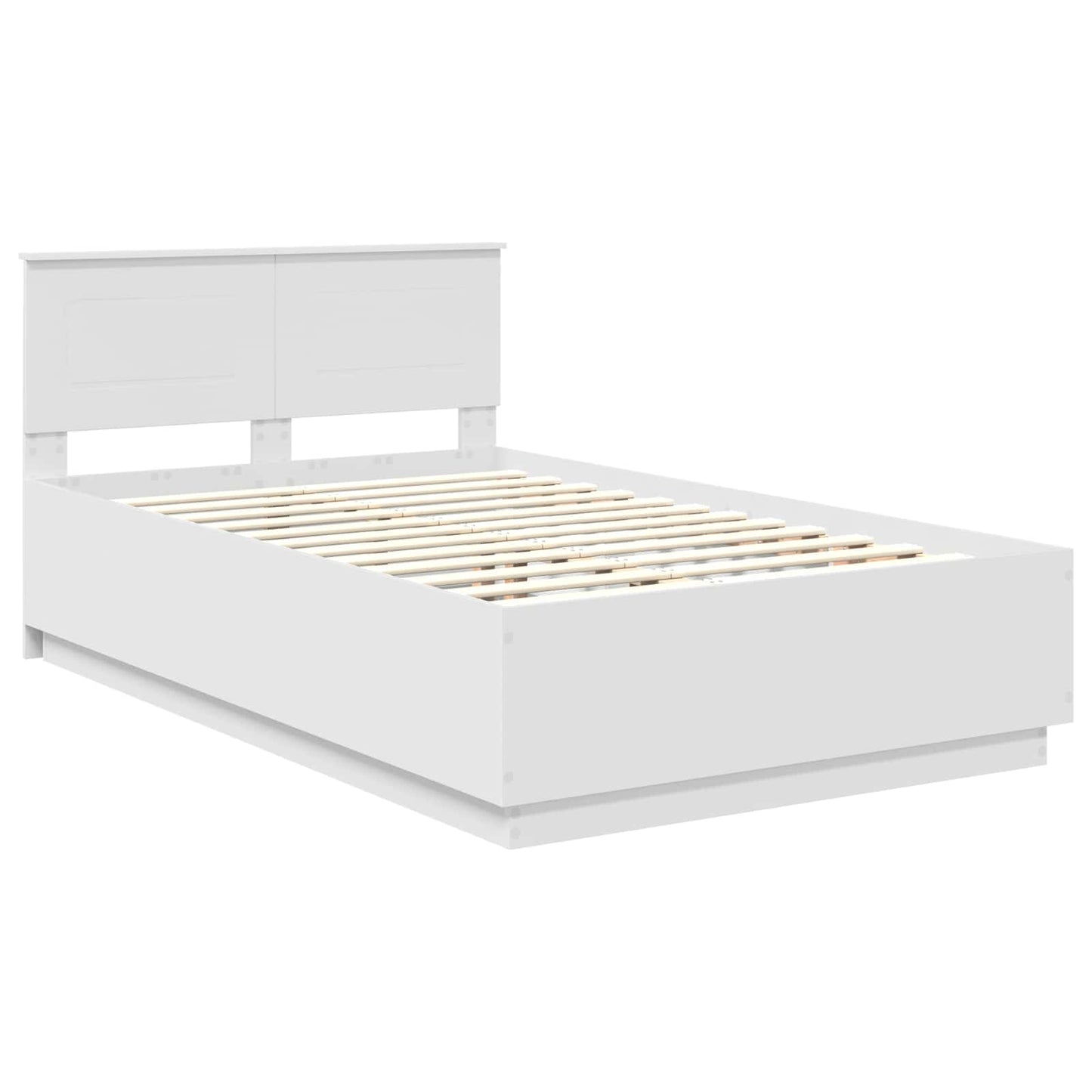 Bedframe met LED-striplichten Wit 135 x 190 cm Bewerkt hout