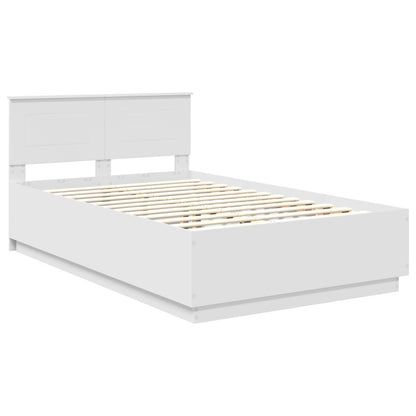 Bedframe met LED-striplichten Wit 135 x 190 cm Bewerkt hout