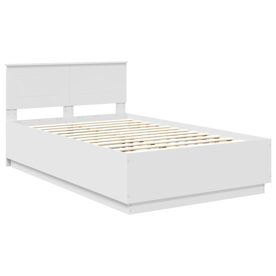 Bedframe met LED-striplichten Wit 135 x 190 cm Bewerkt hout