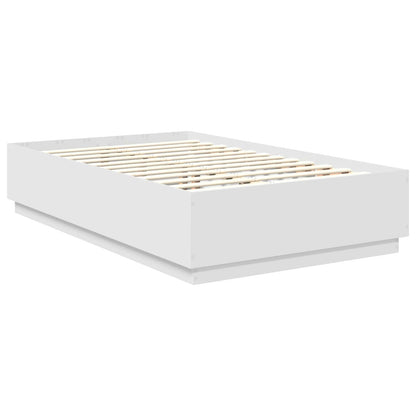 Bedframe met LED-striplichten Wit 135 x 190 cm Bewerkt hout