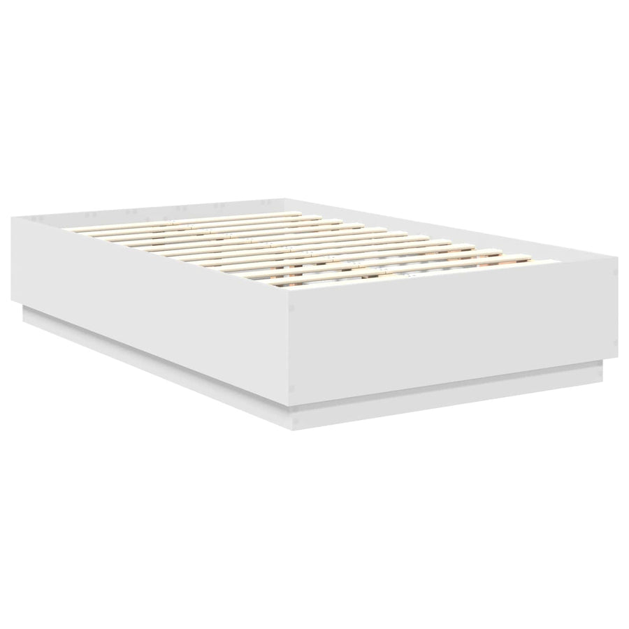 Bedframe met LED-striplichten Wit 135 x 190 cm Bewerkt hout