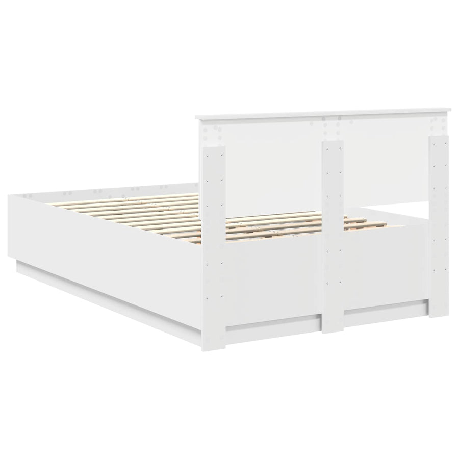 Bedframe met LED-striplichten Wit 135 x 190 cm Bewerkt hout