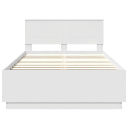 Bedframe met LED-striplichten Wit 135 x 190 cm Bewerkt hout