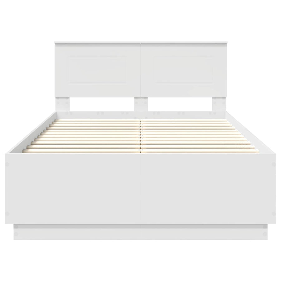 Bedframe met LED-striplichten Wit 135 x 190 cm Bewerkt hout