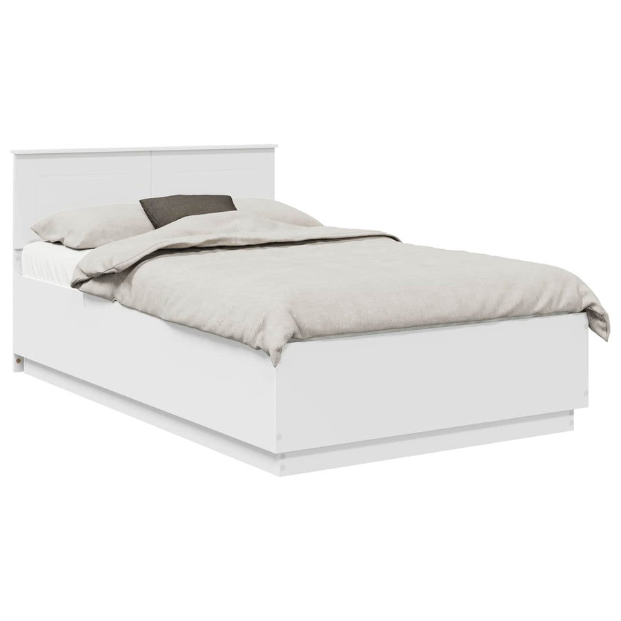 Bedframe met LED-striplichten Wit 135 x 190 cm Bewerkt hout