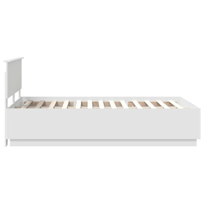 Bedframe met LED-striplichten Wit 135 x 190 cm Bewerkt hout