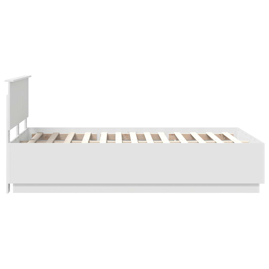 Bedframe met LED-striplichten Wit 135 x 190 cm Bewerkt hout