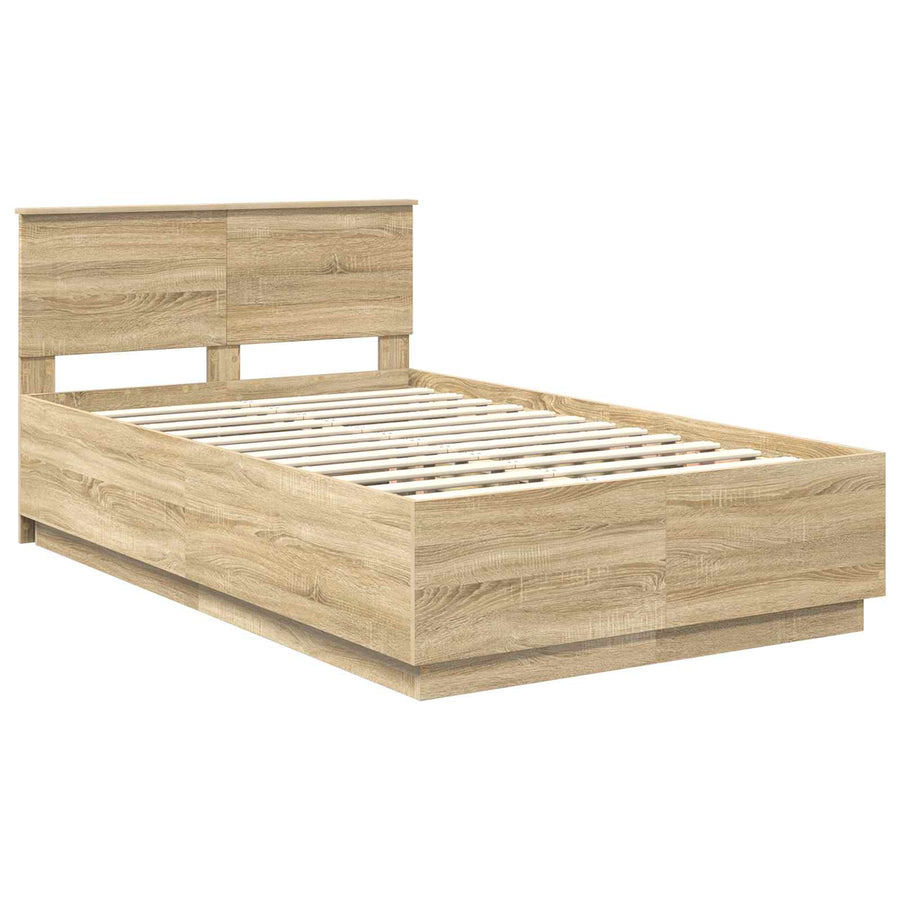 Bedframe met hoofdeinde Sonoma Eiken 135 x 190 cm Bewerkt hout