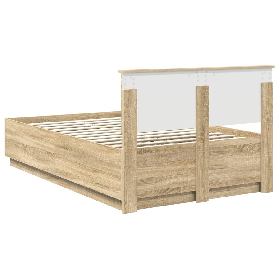 Bedframe met hoofdeinde Sonoma Eiken 135 x 190 cm Bewerkt hout