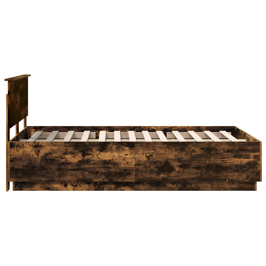 Bedframe met hoofdeinde Gerookt eiken 135 x 190 cm Bewerkt hout