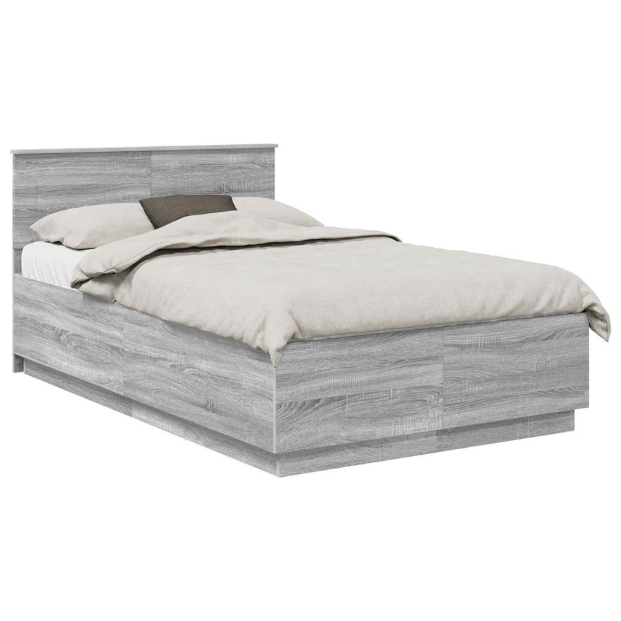 Bedframe met hoofdeinde Grijs Sonoma 135 x 190 cm Bewerkt hout