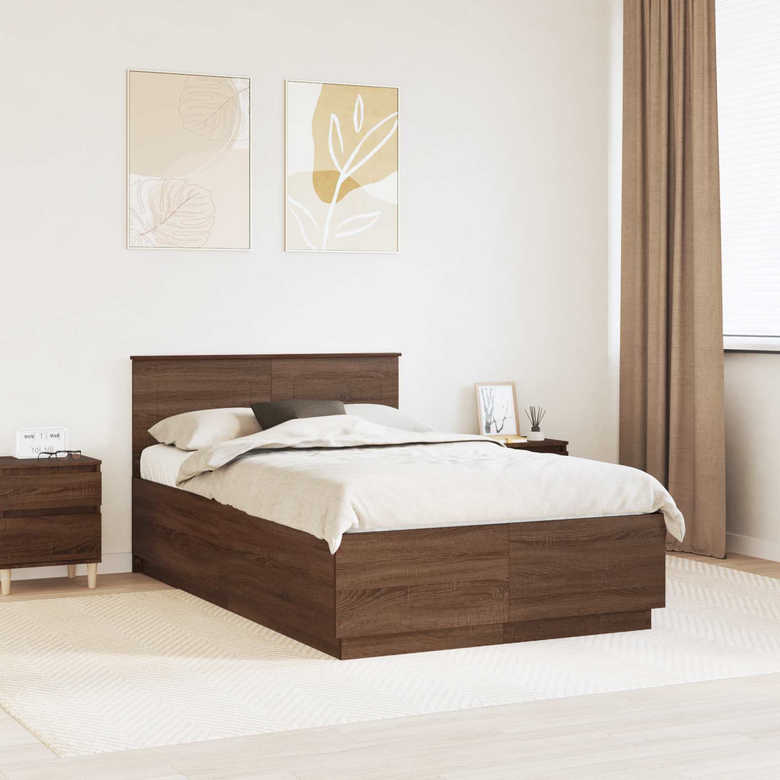 Bedframe met hoofdeinde Bruin Eiken 135 x 190 cm Bewerkt hout