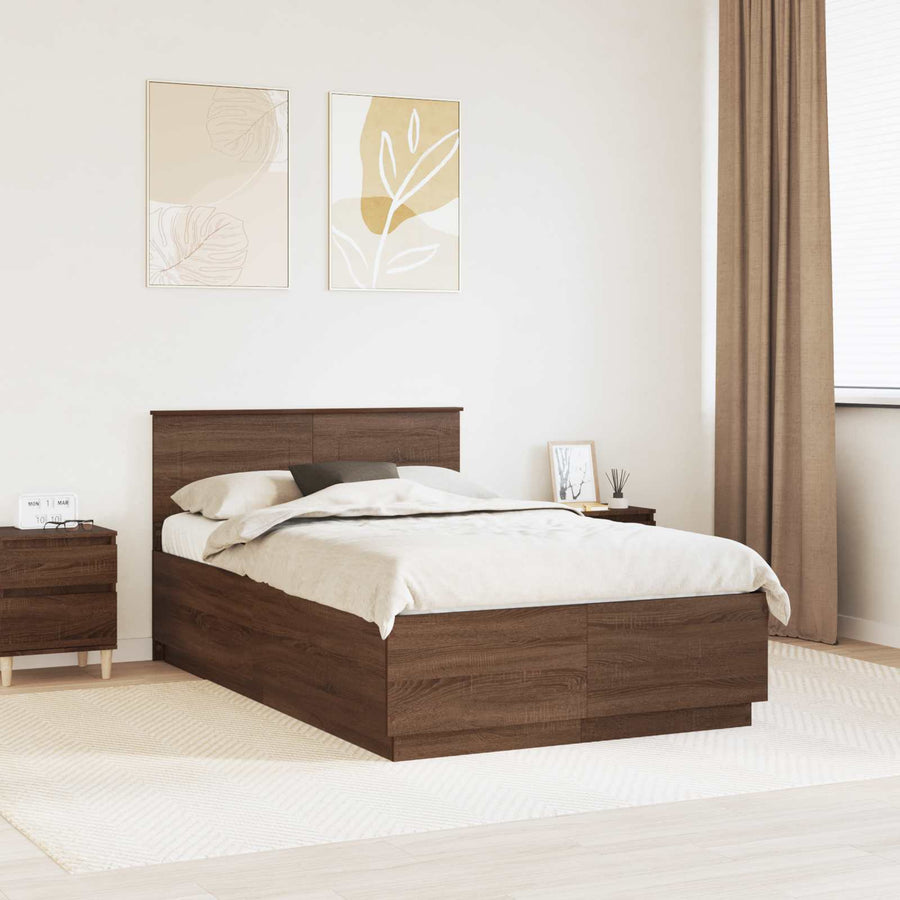 Bedframe met hoofdeinde Bruin Eiken 135 x 190 cm Bewerkt hout