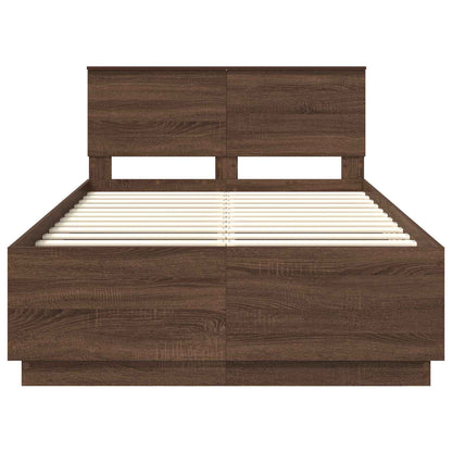 Bedframe met hoofdeinde Bruin Eiken 135 x 190 cm Bewerkt hout