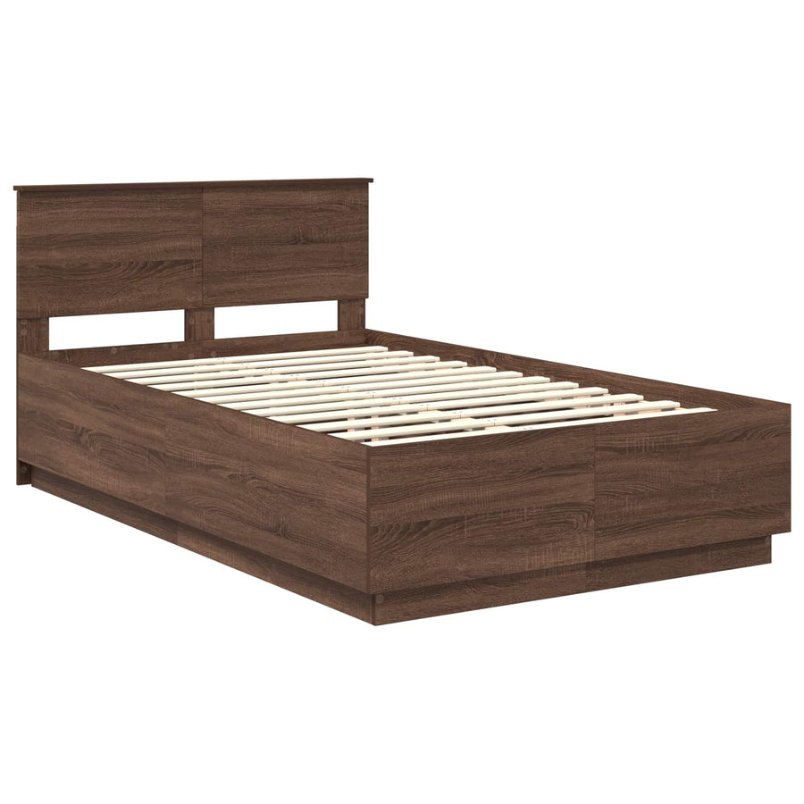 Bedframe met hoofdeinde Bruin Eiken 120 x 190 cm Bewerkt hout