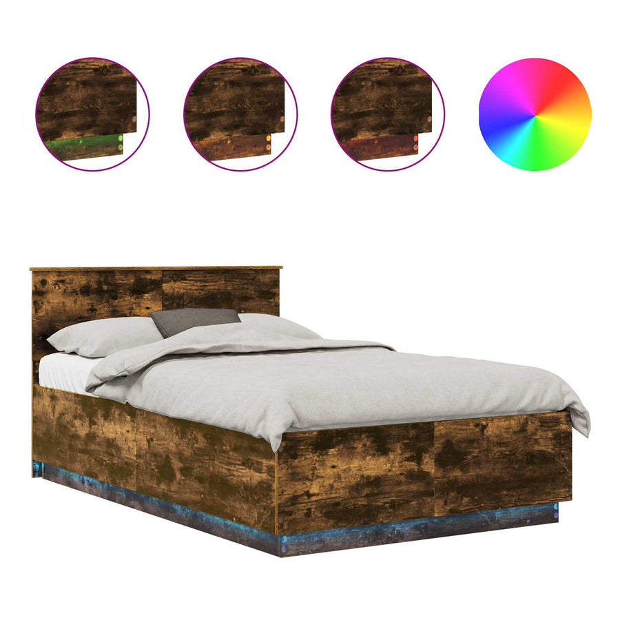 Bedframe met hoofdeinde Gerookt eiken 120 x 200 cm Bewerkt hout