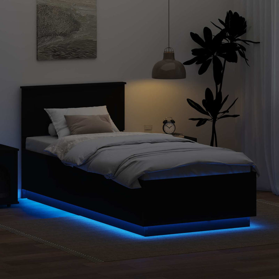 Bedframe met LED-striplichten Zwart 100 x 200 cm Bewerkt hout
