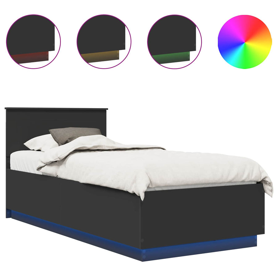 Bedframe met LED-striplichten Zwart 100 x 200 cm Bewerkt hout
