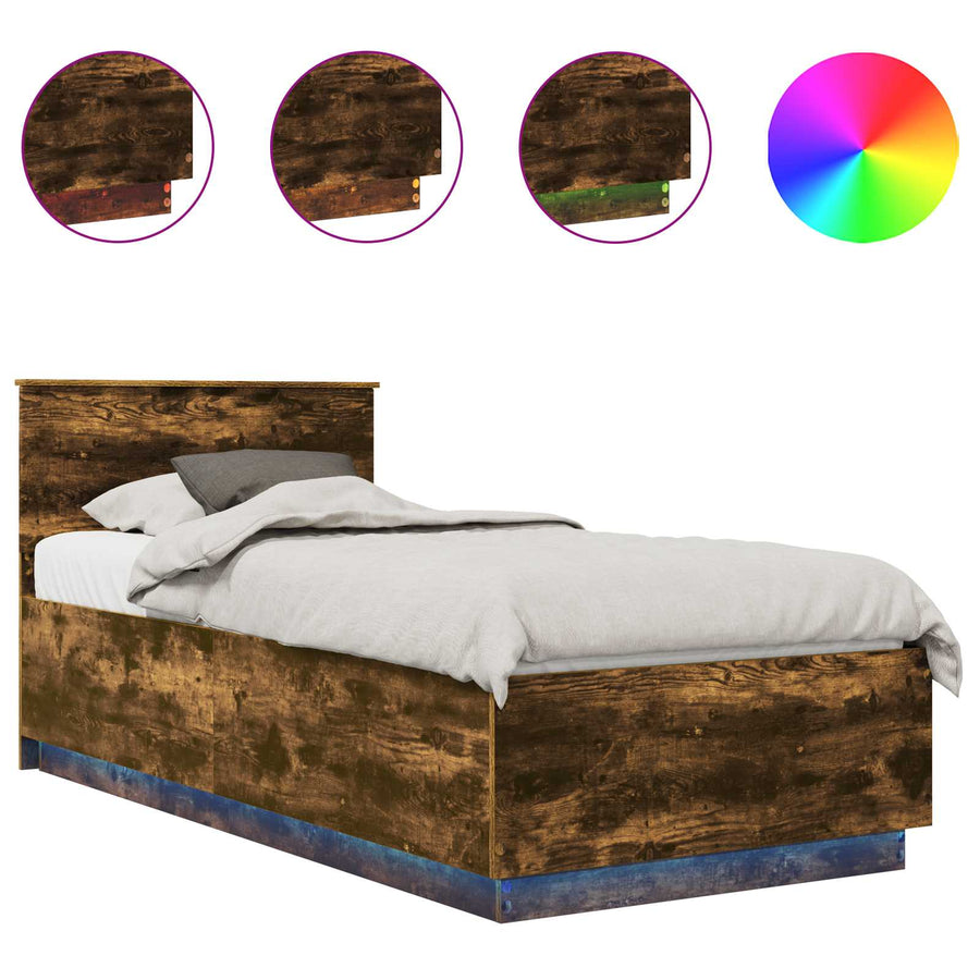 Bedframe met hoofdeinde Gerookt eiken 90 x 190 cm Bewerkt hout