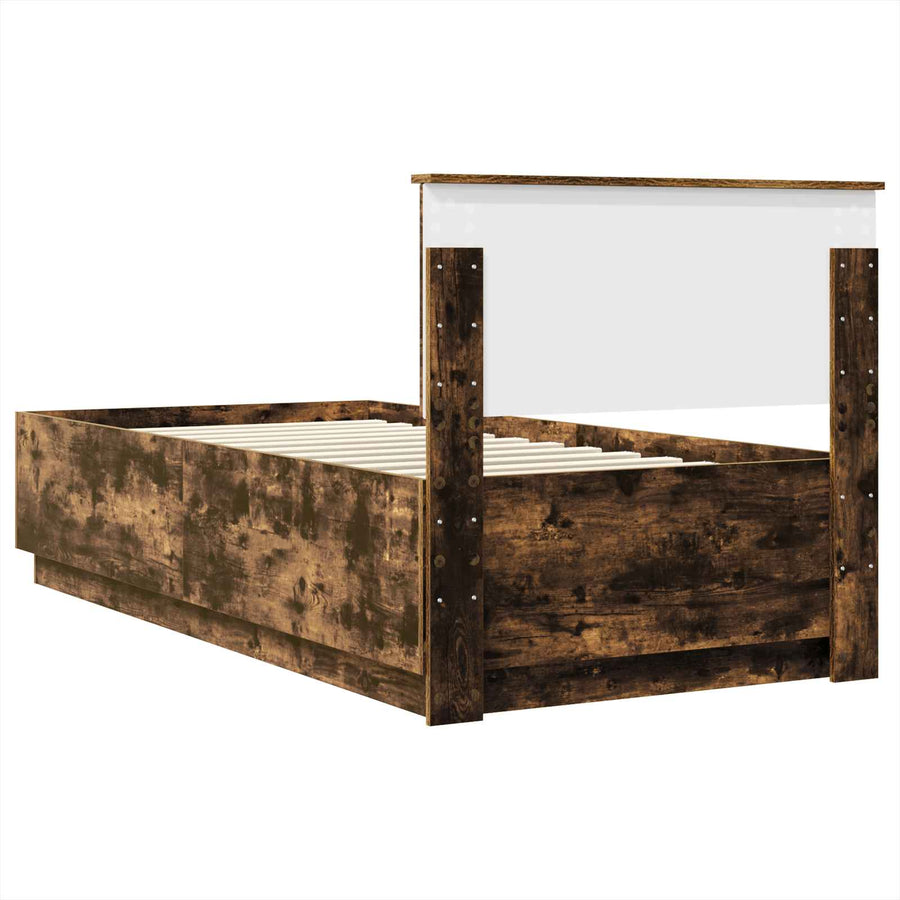 Bedframe met hoofdeinde Gerookt eiken 90 x 190 cm Bewerkt hout