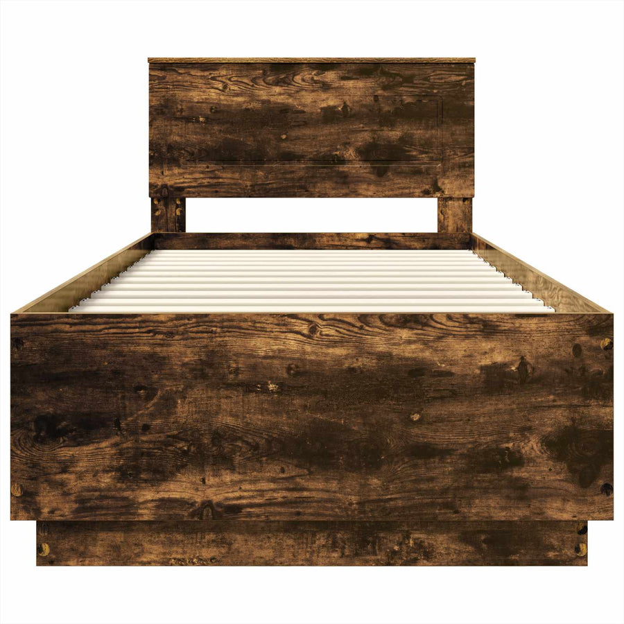 Bedframe met hoofdeinde Gerookt eiken 90 x 190 cm Bewerkt hout