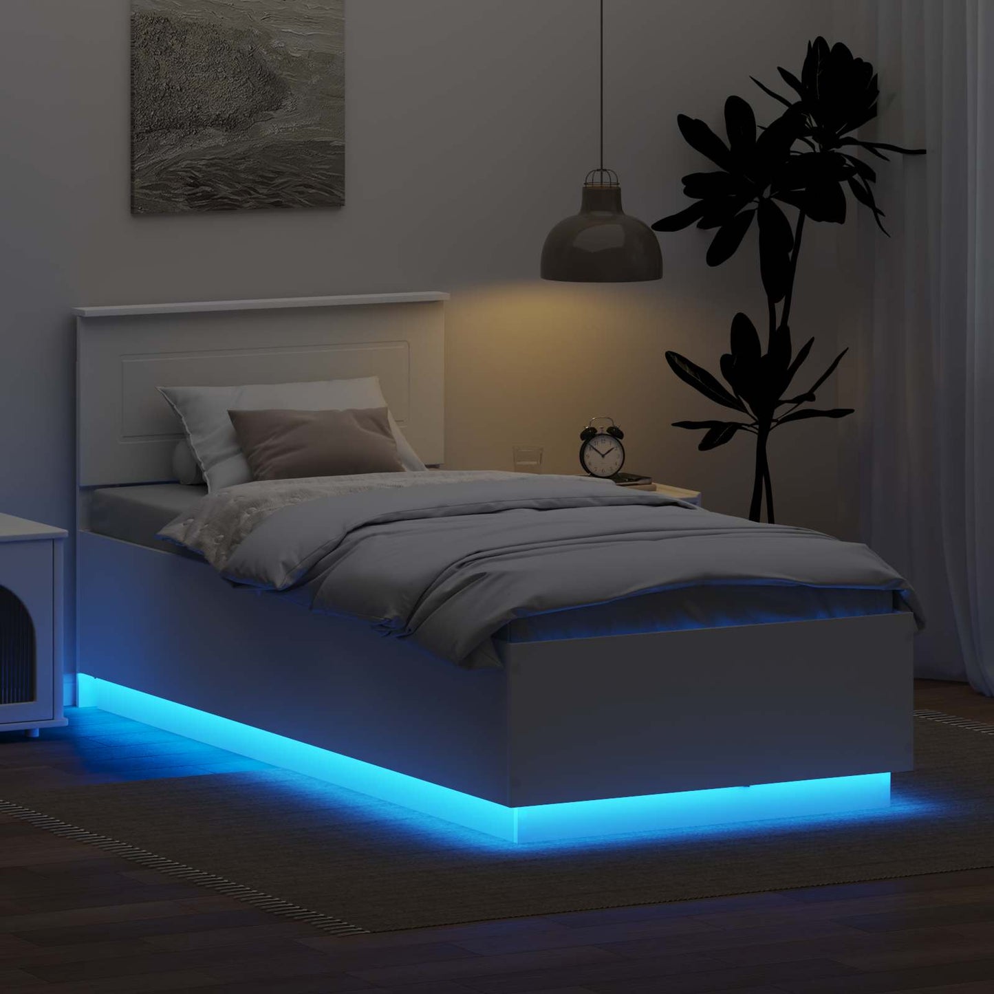 Bedframe met LED-striplichten Wit 70 x 190 cm Bewerkt hout