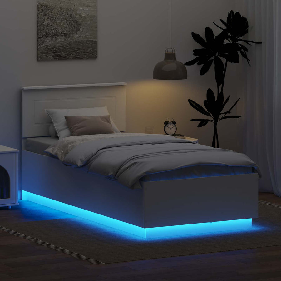 Bedframe met LED-striplichten Wit 70 x 190 cm Bewerkt hout