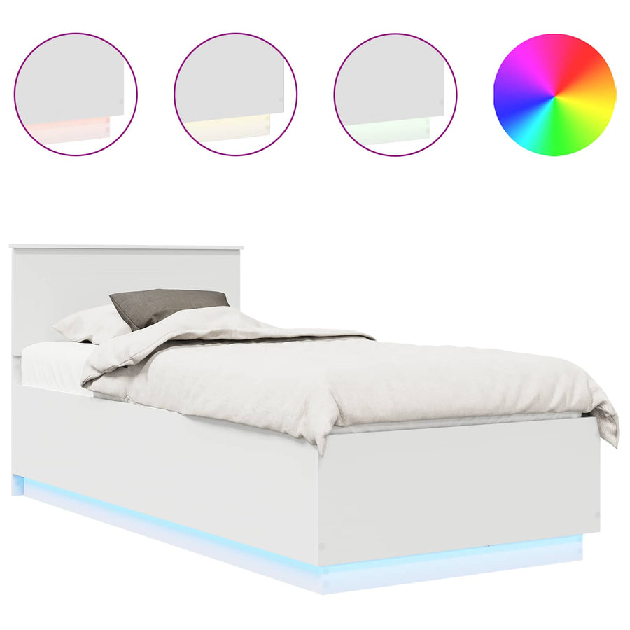 Bedframe met LED-striplichten Wit 70 x 190 cm Bewerkt hout