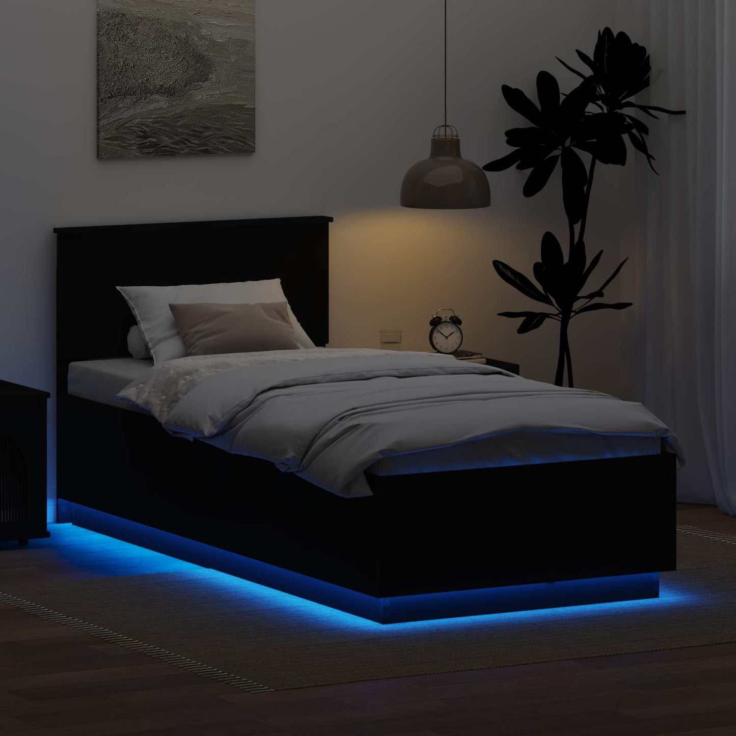 Bedframe met LED-striplichten Zwart 70 x 190 cm Bewerkt hout
