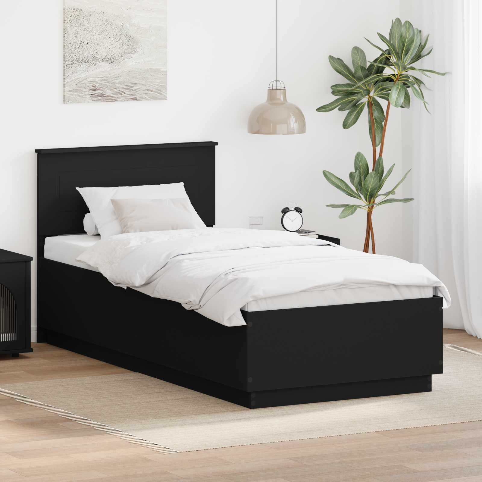 Bedframe met LED-striplichten Zwart 70 x 190 cm Bewerkt hout