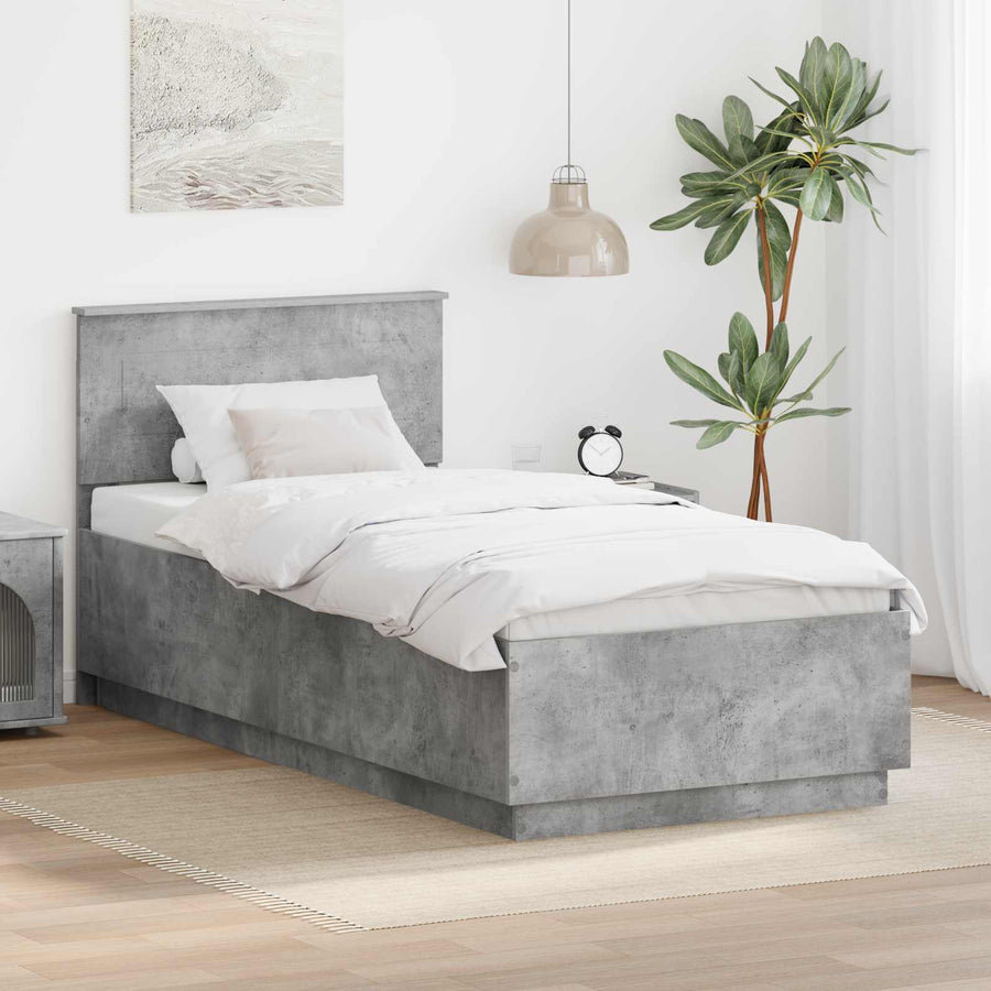 Bedframe met hoofdeinde Beton Grijs 70 x 190 cm Bewerkt hout