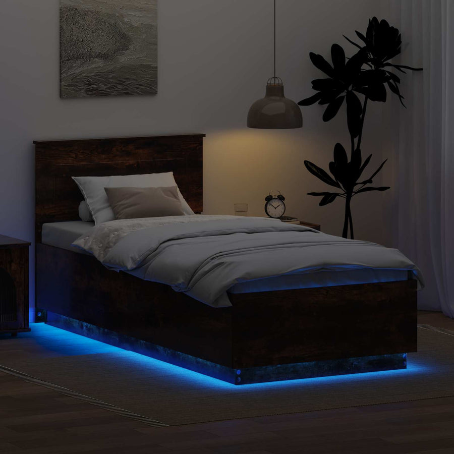 Bedframe met hoofdeinde Gerookt eiken 70 x 190 cm Bewerkt hout