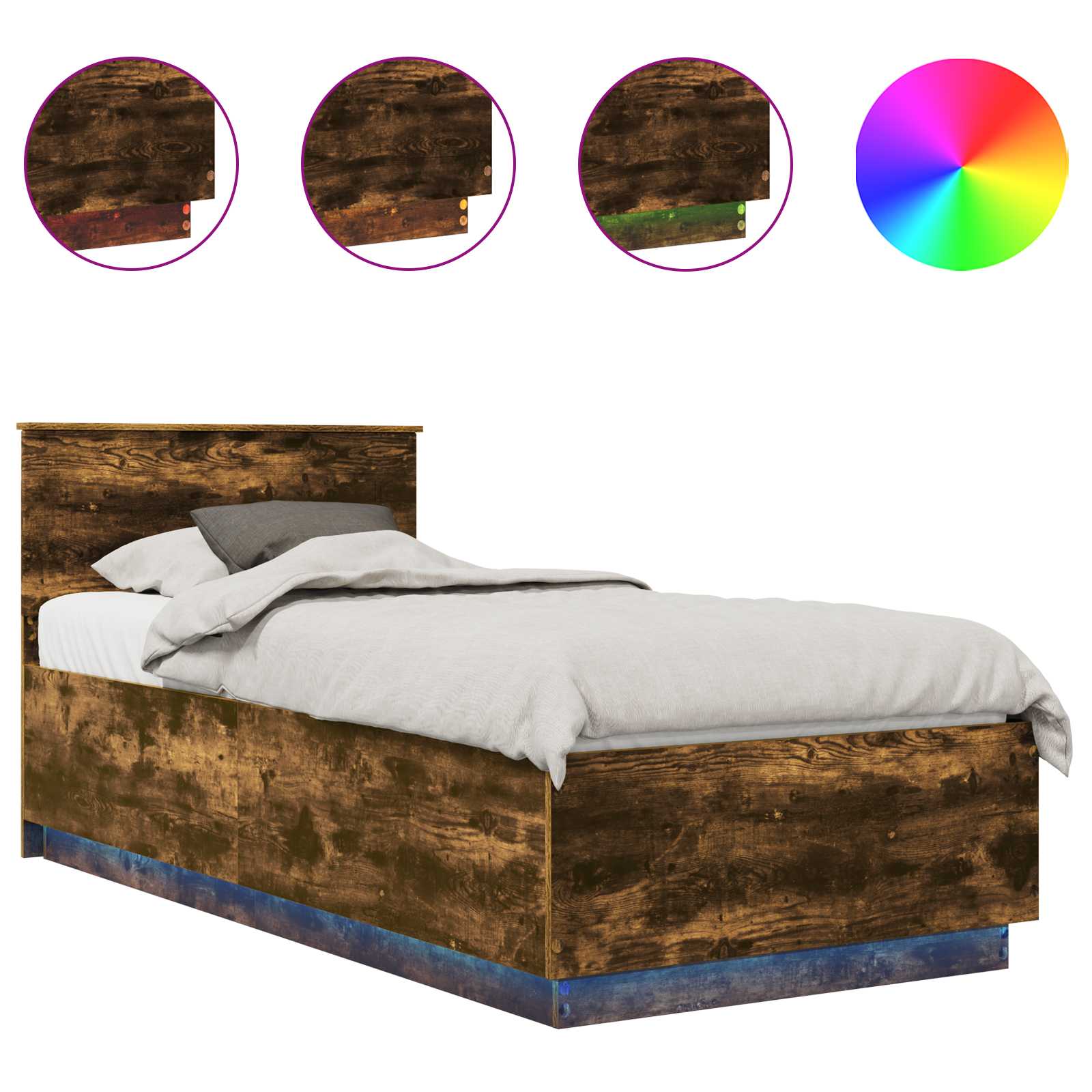 Bedframe met hoofdeinde Gerookt eiken 70 x 190 cm Bewerkt hout